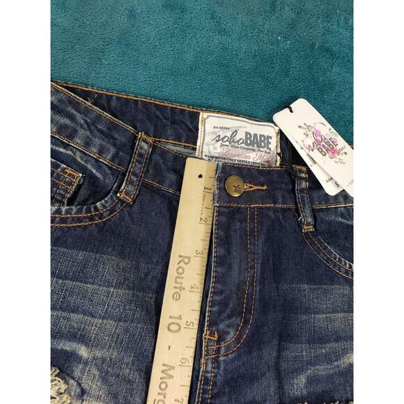 Soho Babe Jeans Sz 5 Womens Blue Mid Rise Cuffed Crop Distressed Stretch NWT - Picture 9 of 15